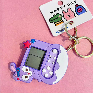 Online celebrity keychain creative strawberry bear Tetris handheld game machine cartoon mini cute pendant wholesale