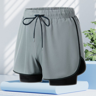 Men's Anti-embarrassment Double-layer Swimming Trunks 2025 New Quick-drying Boxer Adult Swimming Running Hot Spring Beach Pants Shorts