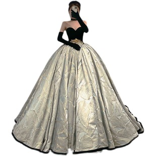 Ju Yiyi same style evening dress women's black art exam adult ceremony Hepburn style Toast dress bride High sense engagement