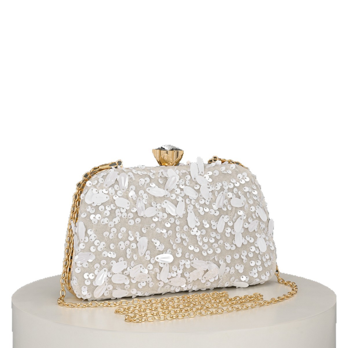 Cross-border 2026 Spring New Sequin Buckle Shell Bag Fashion Chain Small Square Evening Crossbody Bag
