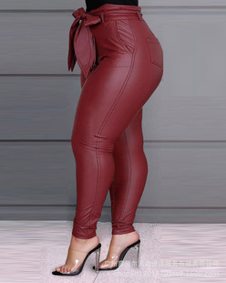 2024 European and American cross-border women's clothing plus size early bird PU pencil pants P1LPU1842
