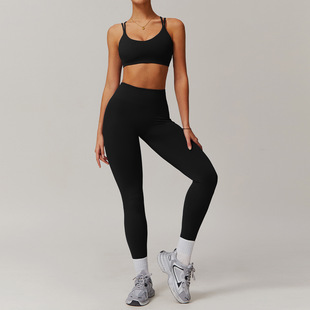 Cross-border Naked Sense Quick-drying Yoga suit Cross-back Fitness Top Outdoor Running Hip-lifting Sports suit 4001