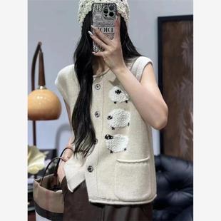 Heavy-weight Three-lamb Vest Cashmere Vest Women's Soft Waxy Age-reducing Crewneck Wool Cardigan Knitted Waistcoat