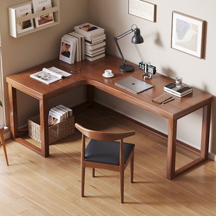 Solid Wood Corner Desk Household Office Desk Double Writing Workbench Bedroom Student L-shaped Corner Computer Desk
