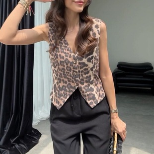 ZA cross-border women's clothing wholesale European and American style design sense slim slim leopard vest summer new jacket