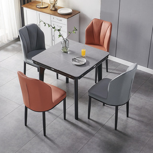 Rock Board Dining Table and Chair Combination Retractable Folding Household Small Apartment Square Table Variable Round Table Modern Simple Rice Table