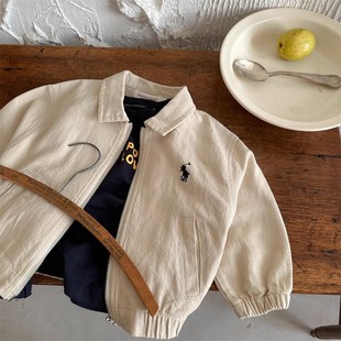 Children's Coat 2024 Spring Boys and Girls Japanese Trendy Embroidered Lapel Jacket Baby Short Zipper Shirt