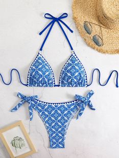 European and American Bikini Split Swimsuit Women's Two-Piece Sexy Backless suit Swimsuit Beach Gathering Conservative Belly Covering