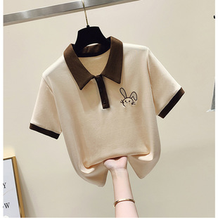 Summer POLO collar short-sleeved T-shirt for women 2024 New Korean style cute age-reducing casual versatile student short top