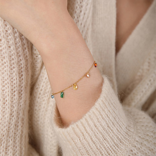 NecKlace Clavicle Chain Midsummer Night's Dream Rainbow Diamond Non-fading Titanium Steel 18K Gold Bracelet Set Accessories