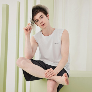 Lanjing Modal Cotton Pajamas Men's Summer Vest Shorts suit Thin Men's Pajamas Home Wear Outfit