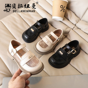 Girls' Leather Shoes 2025 Spring and Autumn New Children's Mesh Stitching Loafers Fashion Princess Shoes Student Black Single Shoes