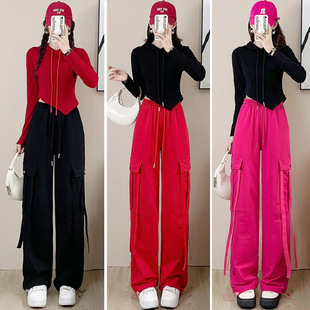 2023 autumn and winter New sports suit women's ins hooded long-sleeved T-shirt with loose overalls two-piece set fleece-lined