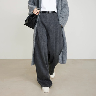 Acetate Wool 2024 Winter Wool Thickened Woolen Wide Leg Pants Grey High Waist Elegant Casual Pants Women's Floor Trousers