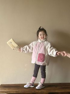 2024 Winter New Children's Wear Korean Style Children's Wear Girls Contrast Color Stitching Mao Mao Jacket Cotton Jacket