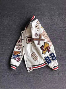 American Style Foreign Trade Heavy Industry Embroidered Leather Clothing High-end Casual Jacket for Men and Women Baseball Clothing PU Leather Loose Top Jacket