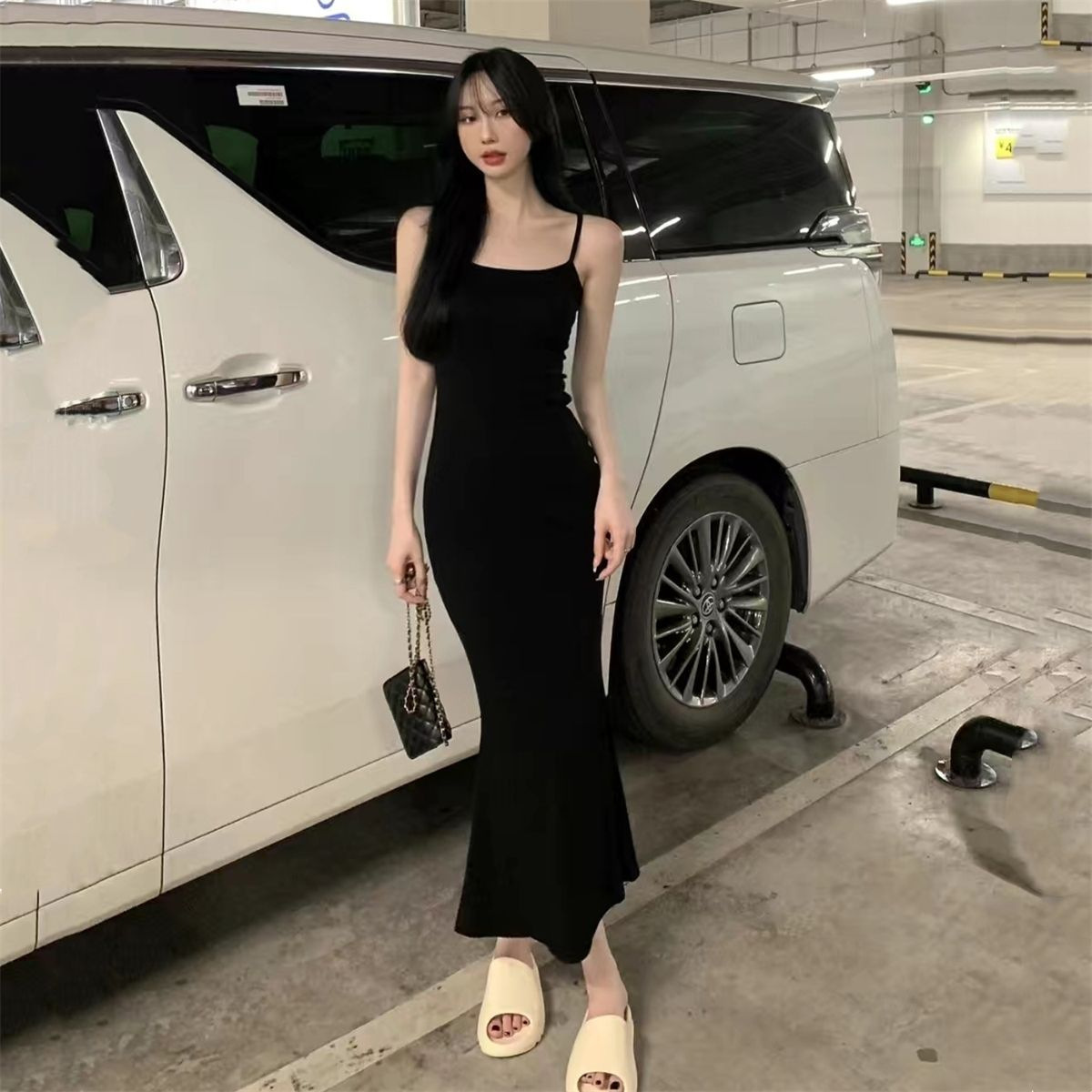 2026년 여름 여성용 달콤하고 섹시한 민소매 허리라인 강조 반팔 백리스 슬립 드레스, 순수한 매력의 피쉬테일 힙라인 드레스