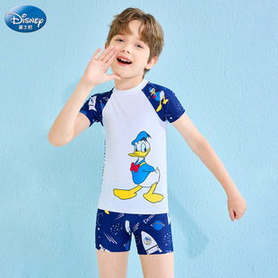 Детский купальник Disney для мальчиков 2024, Новый Летний Новый защитный от солнца купальник с короткими рукавами и разрезом для маленьких, средних и больших детей оптом