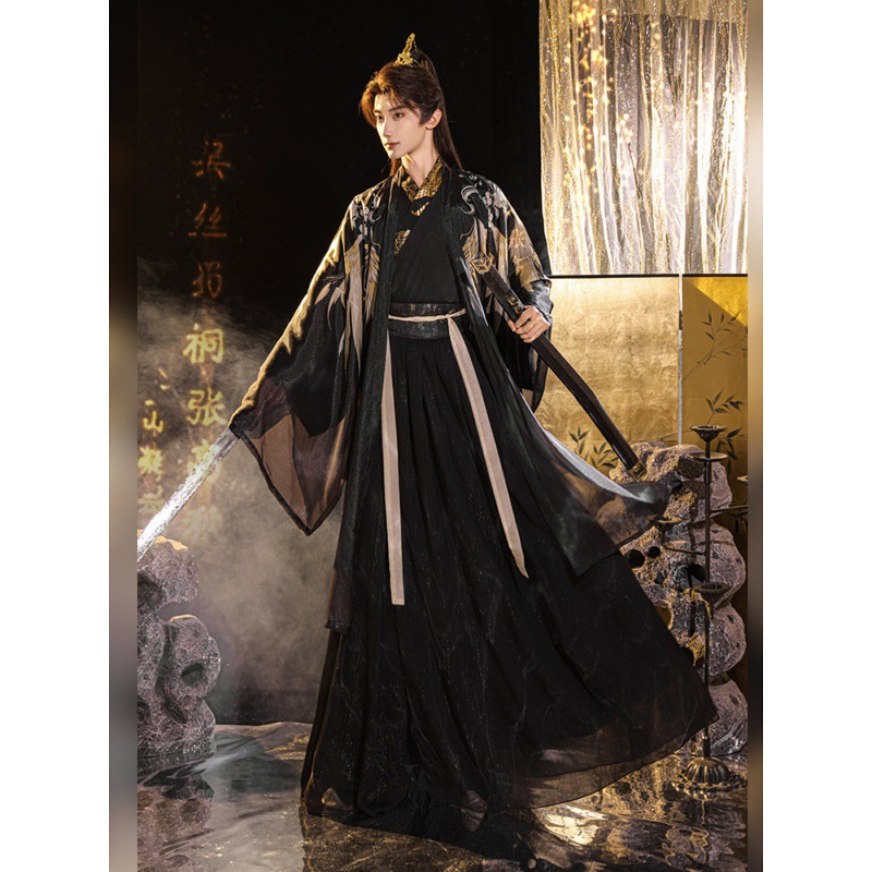 Original Tang Dynasty-Style Hanfu Hezi Skirt Stage Performance Outfit, Unisex Large-Sleeved Shirt, High-End Printed Chinese Style Couple Set