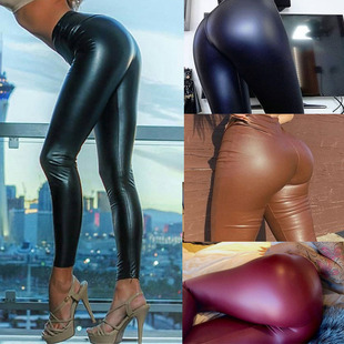 Fall/Winter 2023 European and American Foreign Trade Amazon Women's Slim Fit Sexy Mid-length Hip Leggings PU Leather Pants Pants