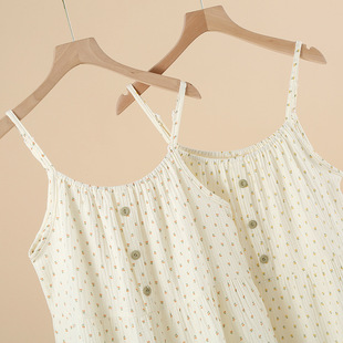 Women's Pajamas Summer Crepe Pure Cotton Sling Home Clothes Nightgown Sweet Cute Shoulder Width Adjustable Home Clothes