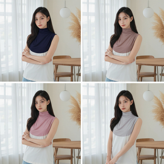 단색 모달 순면 하이 칼라 가짜 칼라 피부 친화적 인 단색 베이스 셔츠 얇은 여성용 액세서리 가짜 칼라 베이스 셔츠 칼라