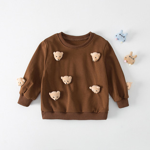 Duducream2022 Spring Three-dimensional Bear Children's Sweater Casual Crewneck Pullover Top for Baby Boys and Girls