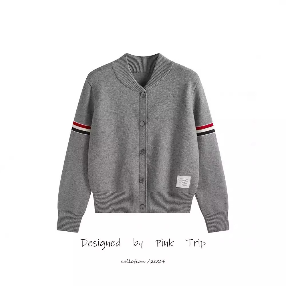 가을 겨울 신상품 tb 더블 슬리브 컬러풀 리본 야구 칼라 스플라이스 긴팔 니트 가디건 스웨터 재킷 다용도 스트라이프