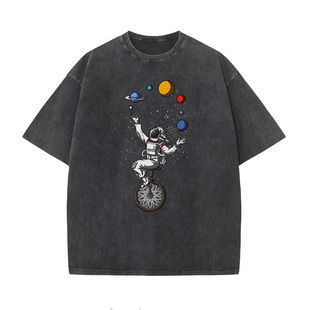 Men's and women's spring and summer short-sleeved T-shirt hip-hop independent station Amazon European and American washing old custom