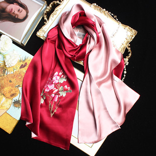 Chinese Style Characteristic Gift Pure Hand Embroidered Silk Scarf Women's Mulberry Silk Sue Embroidered Scarf for Mother
