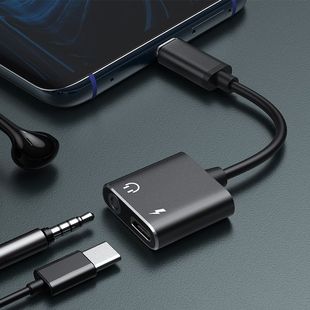 Spot wholesale Typec to 3.5mm two-in-one adapter listening to songs charging call recording audio converter