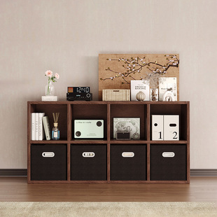 Solid Wood Prellis Cabinet with Drawer Basket Floor Bookshelf Storage Rack Walnut Color Eight-compartment Low Cabinet Storage Cabinet
