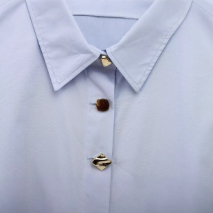 Solid Color Shirt Wholesale 2025 Spring and Summer Cross-Border European and American Gold Button Lapel Long-Sleeved Loose Top Design