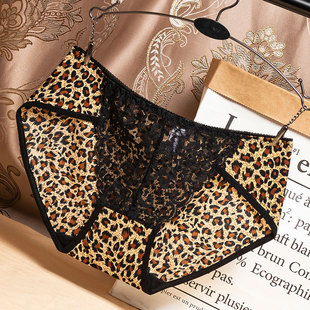 Factory direct leopard print combination Ice Silk sexy lace ladies underwear low waist leopard print sexy underwear women