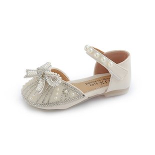 Girl's Shoes Princess Shoes 2025 Spring New Children's Leather Shoes Crystal Shoes Baby's Single-layer Shoes Sandals with Soft Sole