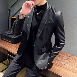 Motorcycle Men's Leather Men's 2025 Spring and Autumn New Jacket Slim-fit Korean Style Small Suit Handsome Suit PU Leather Jacket