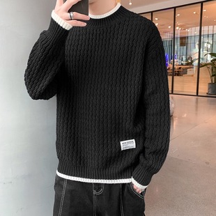 Crewneck Sweater Knitwear Men's Fashion Brand Handsome Autumn and Winter Base Shirt 2024 New Men's Elegant Slim-fit Top