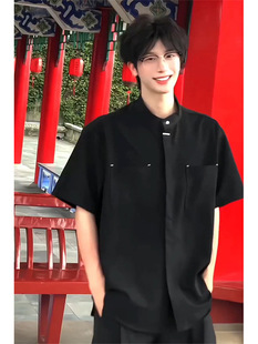 New Chinese Men's Ice Silk Shirt Men's Short-sleeved Summer Chinese-style Dark Button Collar Shirt Zhongshan Engagement Half-sleeved