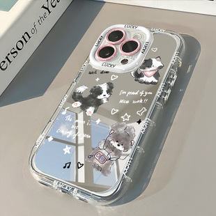 Английский щенок яблоко 15 чехол для телефона iPhone14Promax зеркало 13pro/12 мягкий xr/8plus все включено