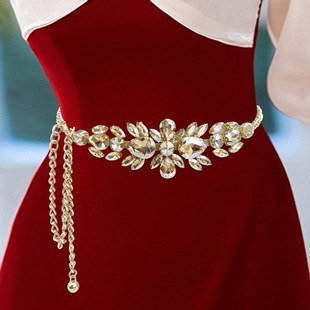 European and American Cross-border Rhinestone Waist Chain Simple Metal Waist Chain Multi-style Women's dress Evening Dress Decorative Thin Waist Chain