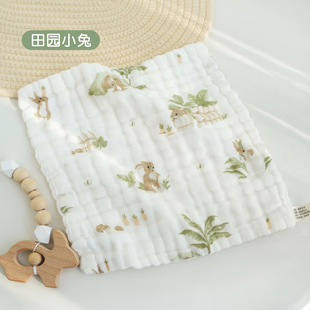 Class a six-layer seersucker baby saliva towel baby cartoon cute small square towel baby bath face towel