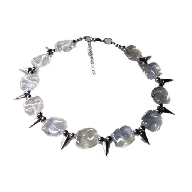 Punk Dark Sexy Hip-Hop Splicing Rivet Necklace Y2K Asymmetrical Crystal Niche Design New Choker