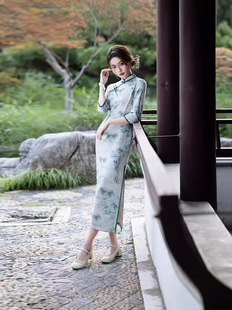 New Chinese Style 2024 Autumn and Winter Improved Young Suede Seven-point Sleeve Girly High-end Elegant Long Plain and Elegant Cheongsam