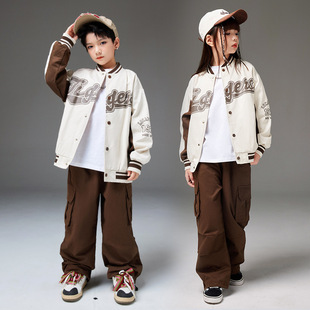 Hip hop children's fashion baseball uniform jacket suit hiphop boys' hip hop children's clothing fried street jazz dance performance uniform