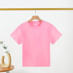 Cross-border children's T-shirt men's and women's solid color children's round neck short sleeve summer Cute Cartoon Cartoon children's T-shirt