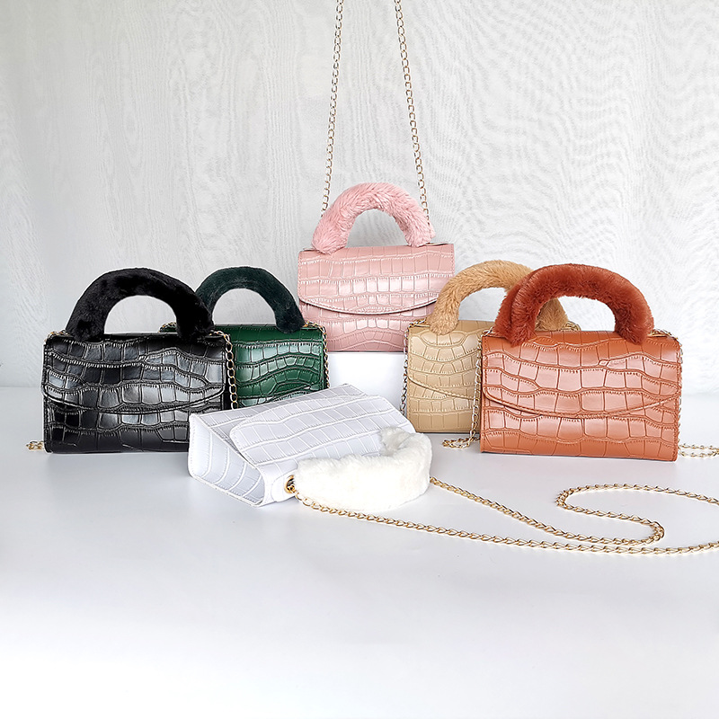 Plush chain bag 2022 Western style fashion handbag cross-border wholesale ladies bag crocodile pattern crossbody women's bag