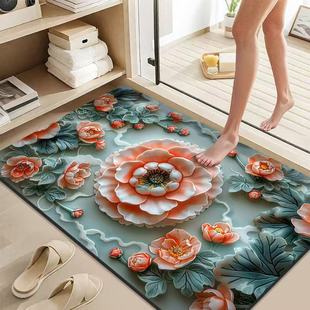 Chinese Style Style Blossom Rich Floor Mat Household Bathroom Door Water Absorbent Quick-drying Foot Mat Home Dirt-resistant Non-slip Rubbing Foot Mat