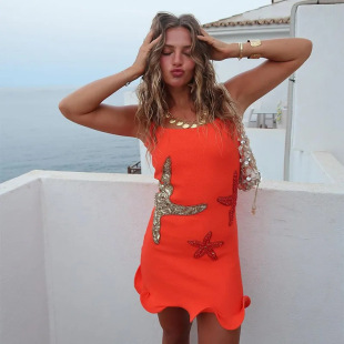 Amazon cross-border foreign trade European and American women's clothing 2024 summer new fashion sequin embroidery mini dress