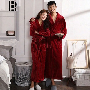 Thickened and Longed Flannel Couple's Nightgown Women's Winter Pajamas Bathrobe Bathrobe Men's Autumn Coral Velvet Home Clothes