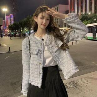 Твидовое пальто в стиле Chanel, осень и зима 2023, новый элегантный шикарный топ с кисточками, короткий уличный Топ с длинным рукавом, женская одежда
